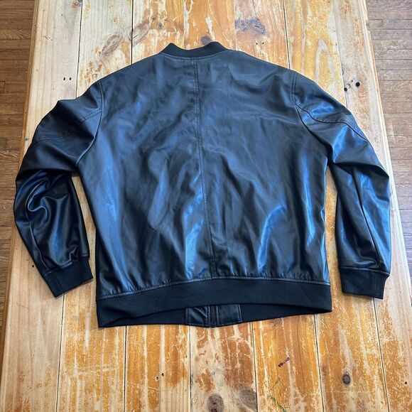 Zara Bomber Jacket Mens 2XL Black Faux Leather Zip Biker Goth Punk Designer - Picture 12 of 13